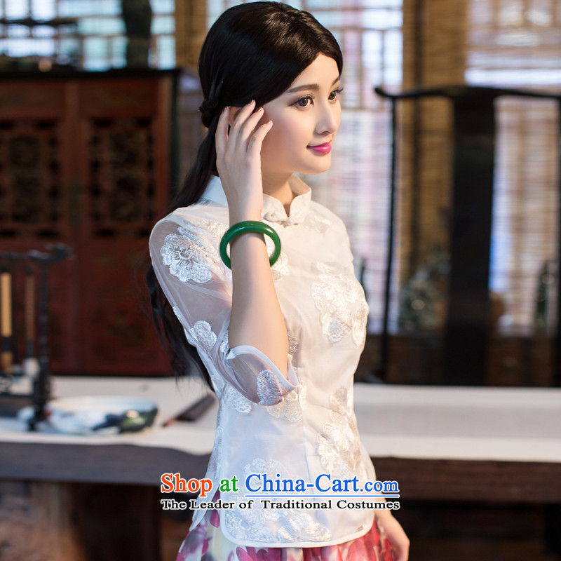 China Ethnic classic Chinese neo-classical summer Ms. Tang dynasty blouse of qipao stylish summer republic of korea wind 7 Cuff White XL, China Ethnic Classic (HUAZUJINGDIAN) , , , shopping on the Internet