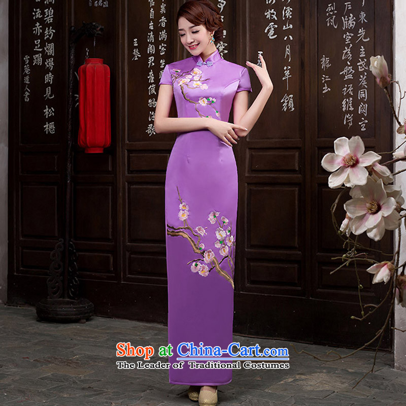 Long embroidered high of the forklift truck olympic organizers of the annual meetings of the dresses etiquette qipao Yingbin chorus of the costumes violet XL, Chengjia True Love , , , shopping on the Internet