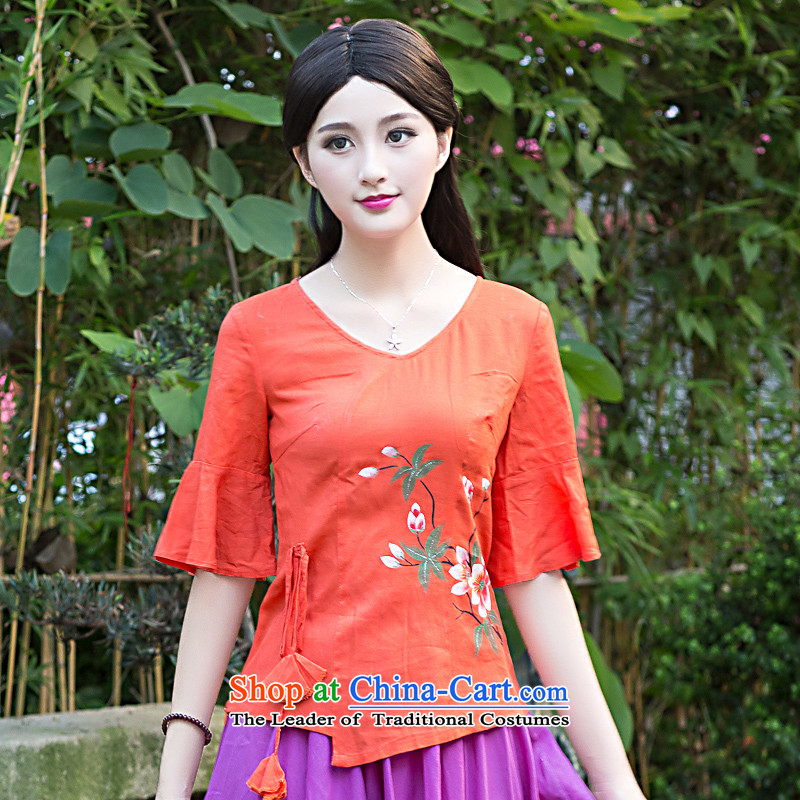 Chinese New Year 2015 Classic Serb woman cotton linen Han-Chinese Antique Summer Tang dynasty improved picture color T-shirt, Ms. qipao M, China Ethnic Classic (HUAZUJINGDIAN) , , , shopping on the Internet