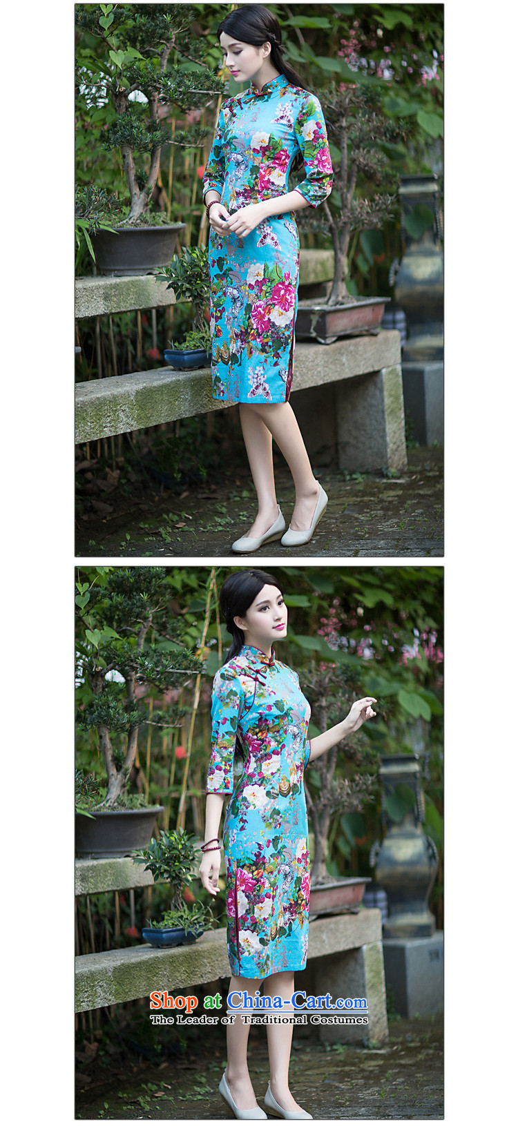 Chinese New Year 2015 classic ethnic Chinese Tang dynasty summer daily improved cheongsam dress long thin Sau San female blue video playmate M picture, prices, brand platters! The elections are supplied in the national character of distribution, so action, buy now enjoy more preferential! As soon as possible.