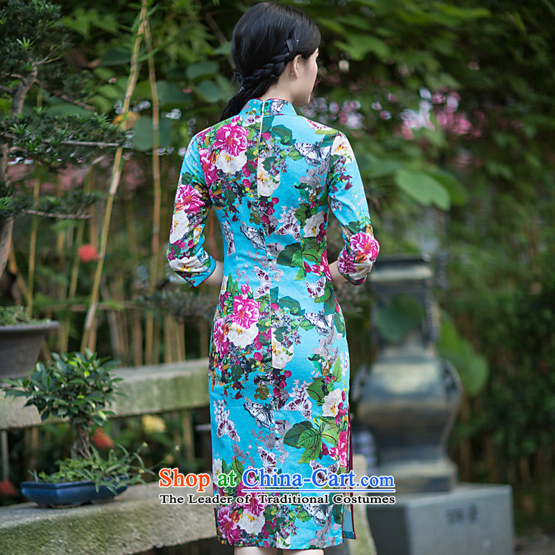 Chinese New Year 2015 classic ethnic Chinese Tang dynasty summer daily improved cheongsam dress long thin Sau San female blue video playmate , M, China Ethnic Classic (HUAZUJINGDIAN) , , , shopping on the Internet