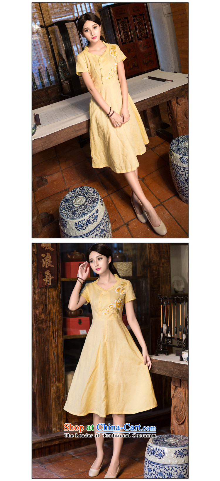 China Ethnic classic 2015 Summer Art Nouveau female cotton linen dresses skirts, short-sleeved improved Sau San cheongsam dress bright yellow S picture, prices, brand platters! The elections are supplied in the national character of distribution, so action, buy now enjoy more preferential! As soon as possible.