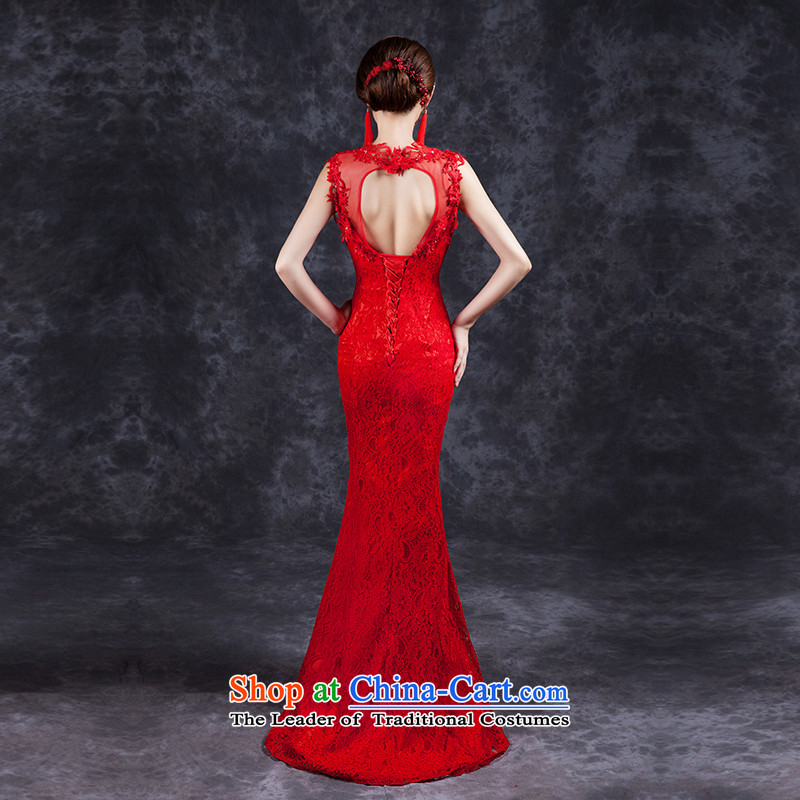 Ya Arts Workshop 2015 new summer bows services red bride wedding dress 2015 new summer Korean modern long-sleeved long word shoulder crowsfoot qipao XXL, Nga Yi Square, Red , , , shopping on the Internet