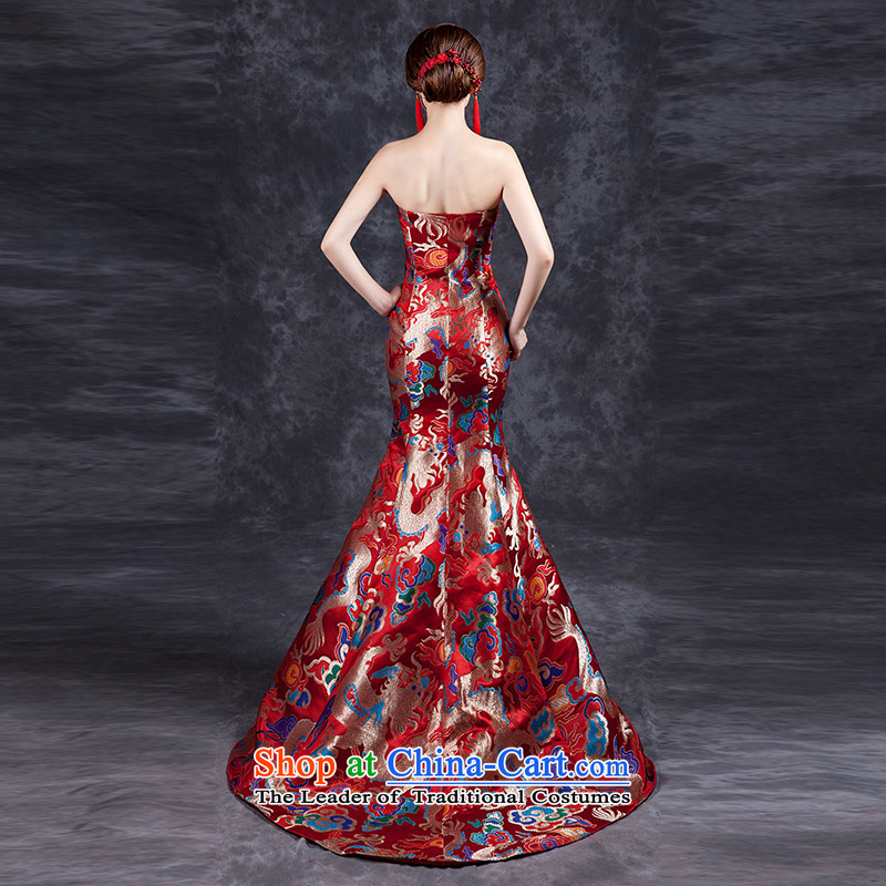 Ya Arts Workshop 2015 new summer retro bride dress red qipao bows service     crowsfoot red dress long tail new red anointed chest crowsfoot L, Nga Yi Square shopping on the Internet has been pressed.