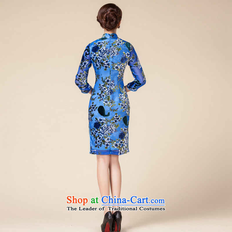 In line cloud qipao China wind silk cheongsam dress suit RX141723 XXL, blue-line (youthinking cloud) , , , shopping on the Internet