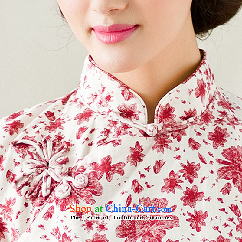 Yuan of 2015 summer flowers to stylish cheongsam dress cotton linen arts improved retro look qipao cheongsam dress YS  XXL, red (YUAN YUAN SU shopping on the Internet has been pressed.)