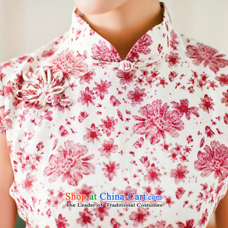 Yuan of bustling half sleeve retro cotton linen dresses skirt for summer 2015 new beauty qipao improved cheongsam dress YS RED M yuan (YUAN SU) , , , shopping on the Internet