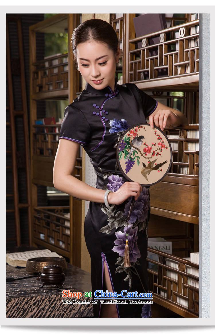 The Wu female red 2015 Summer New Ladies black high-end handicraft embroidery Silk Cheongsam Sau San long herbs extract elegant stamp ink Nga Mudan black L picture, prices, brand platters! The elections are supplied in the national character of distribution, so action, buy now enjoy more preferential! As soon as possible.