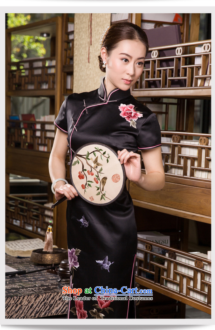 The Wu female red 2015 Summer new president-to-day handicraft embroidery pure black silk cheongsam dress Chinese herbs extract long elegant black XL photo stamp, prices, brand platters! The elections are supplied in the national character of distribution, so action, buy now enjoy more preferential! As soon as possible.