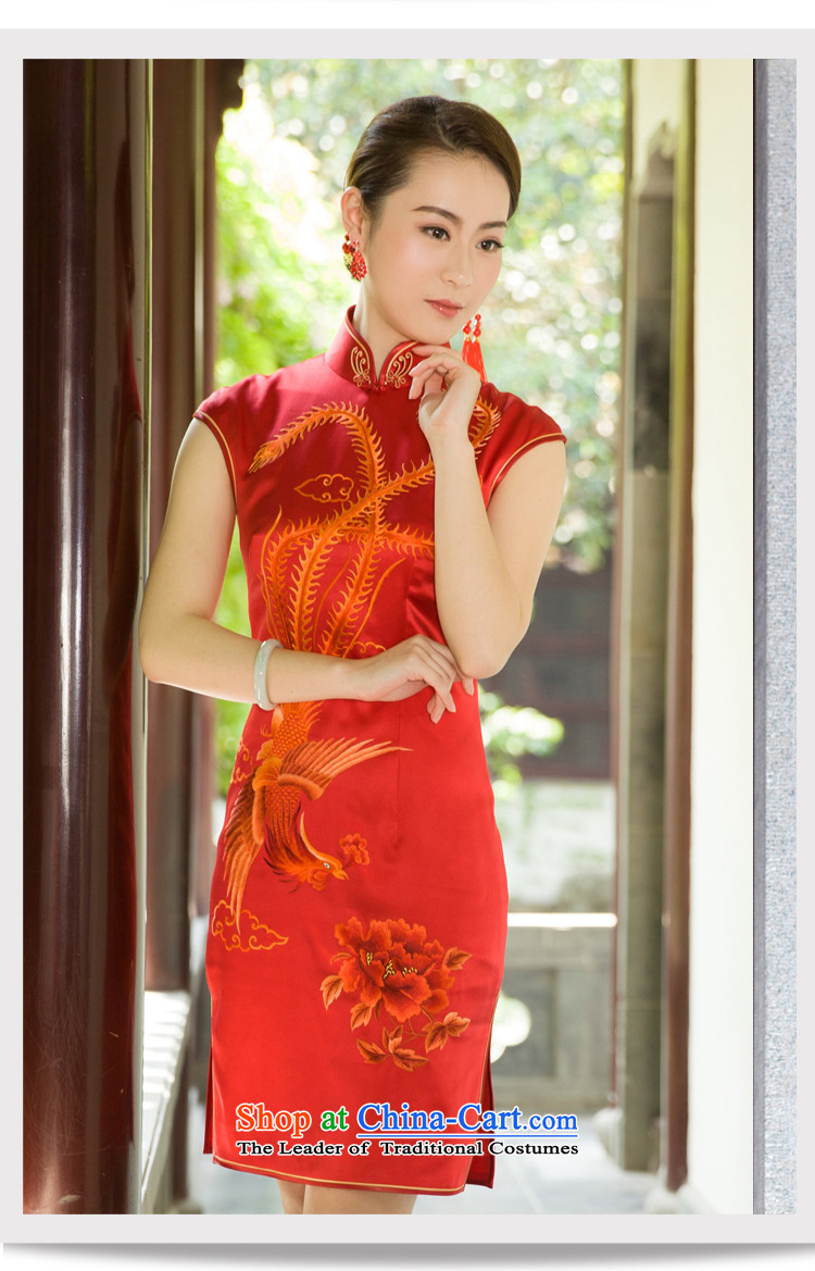The Wu female red 2015 Summer Ms. New Red marriage handicraft embroidery silk cheongsam dress improved short of banquet sauna Bong-wearing red Mudan XL pictures, prices, brand platters! The elections are supplied in the national character of distribution, so action, buy now enjoy more preferential! As soon as possible.