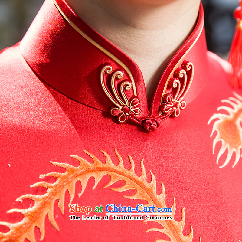 The Wu female red 2015 Summer Ms. New Red marriage handicraft embroidery silk cheongsam dress improved short of banquet sauna Bong-wearing red Mudan XL, Wu female red , , , shopping on the Internet