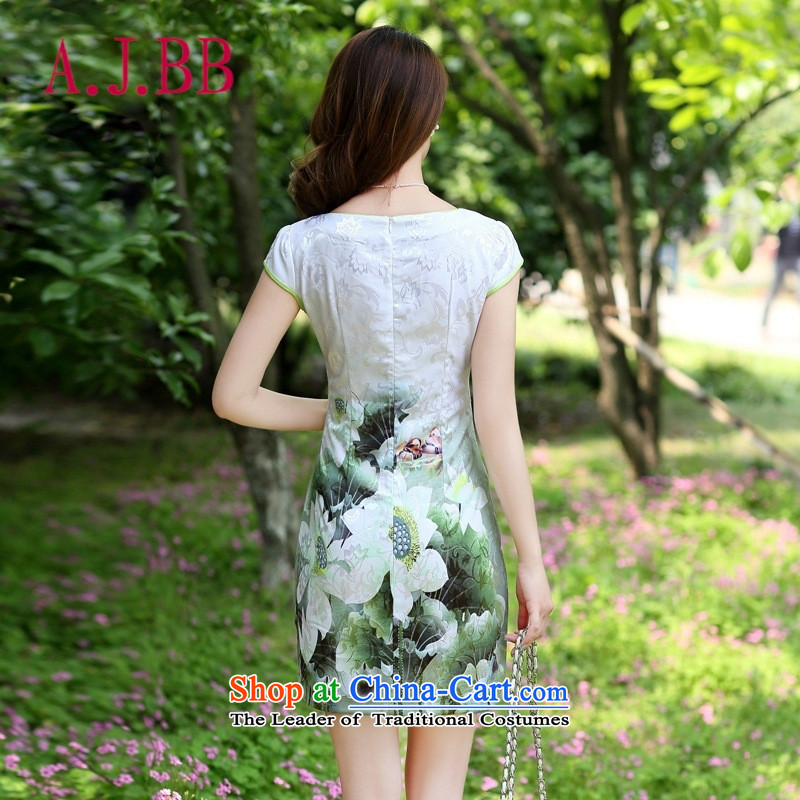 Vpro only 2015 spring/summer apparel new cheongsam dress step   Graphics thin improved sassy green lotus XXL,A.J.BB,,, shopping on the Internet