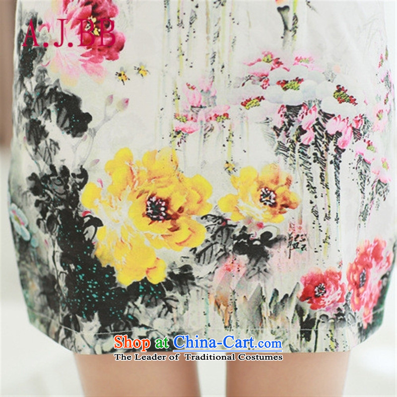 Vpro only 2015 spring/summer apparel new retro style and sophistication of the Stamp Pack step skirt peony flowers M,A.J.BB,,, shopping on the Internet