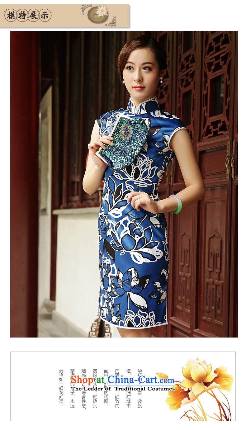 The Wu female red 2015 Summer new cheongsam dress improved silk body and short of daily blue qipao stamp M picture, prices, brand platters! The elections are supplied in the national character of distribution, so action, buy now enjoy more preferential! As soon as possible.