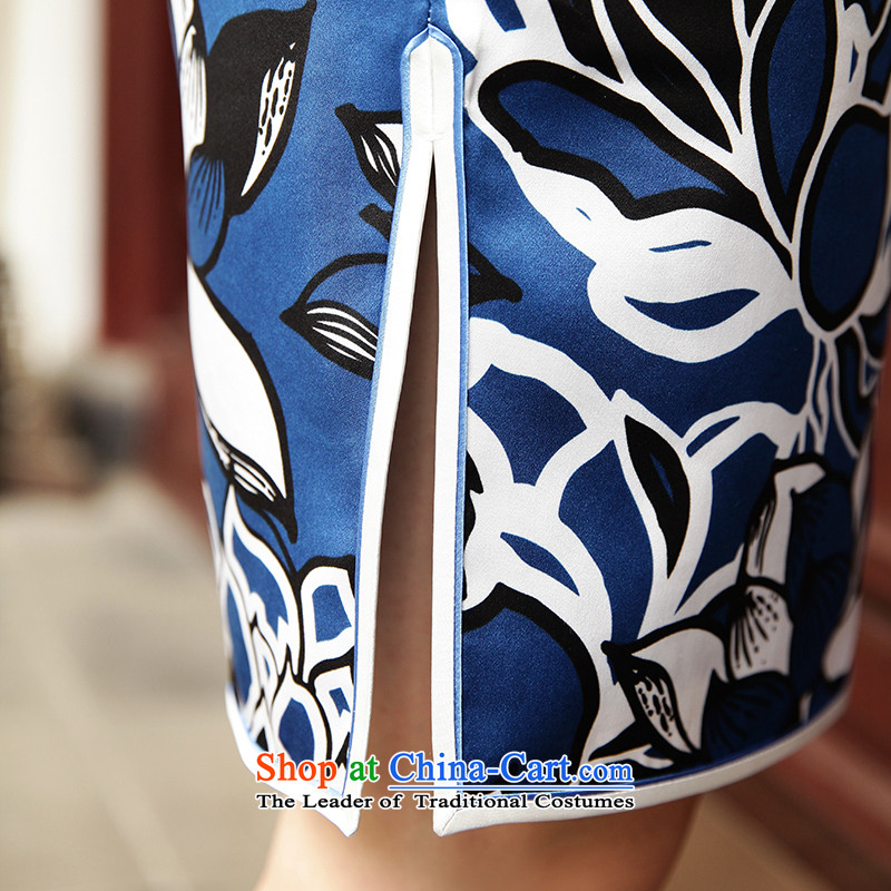 The Wu female red 2015 Summer new cheongsam dress improved silk body and short of daily blue qipao stamp M, Wu female red , , , shopping on the Internet