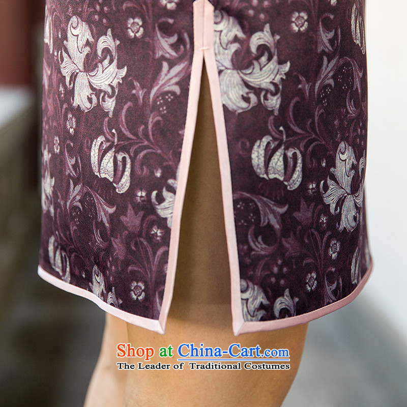 The Wu female red 2015 Summer new cheongsam improved silk Foutune of daily short of banquet style reminiscent of the Tang dynasty female purple XL, Wu female red , , , shopping on the Internet