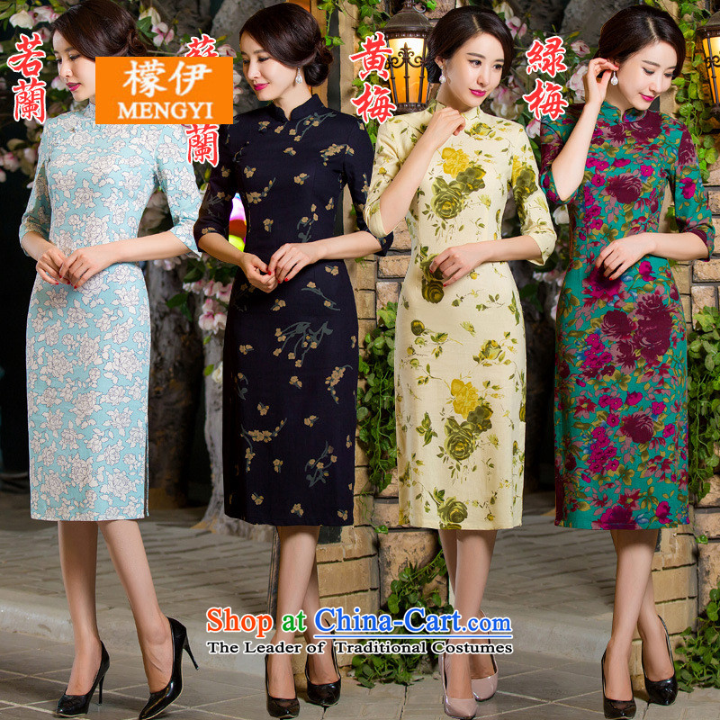 The city of autumn 2015, replacing the graphics in Sau San retro thin large cuff improved linen long skirt qipao day lilies XXXL, mengyi (BE) , , , shopping on the Internet