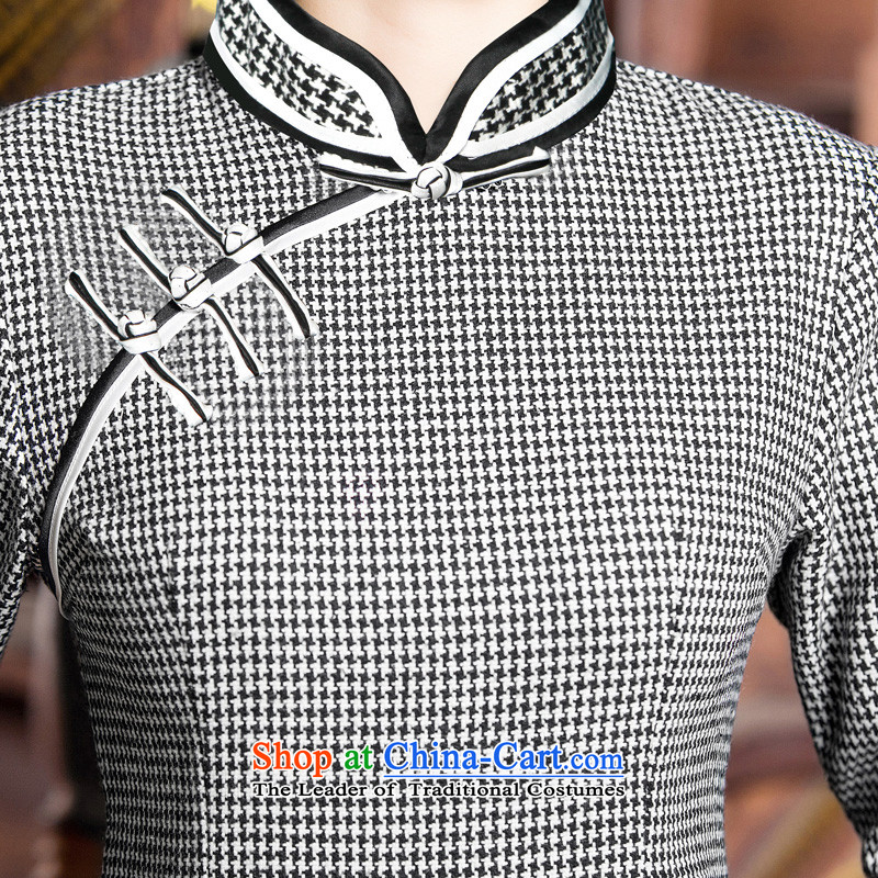 Mr Yuen So Nian Nv Jiao 2015 wool? for winter retro style qipao improved cheongsam dress cheongsam dress new long-sleeved QD307 CHIDORI XXL, grid pixel (YUAN YUAN SU) , , , shopping on the Internet