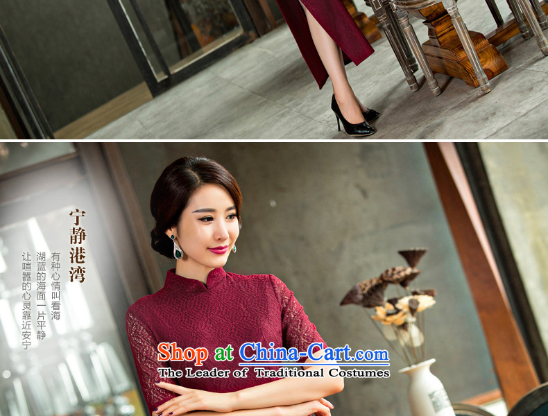 Mr YUEN Hung Yu Beauty of Qipao 2015 new temperament and stylish Chinese wedding dresses mother autumn long cheongsam dress etiquette clothing QD248 dark red L picture, prices, brand platters! The elections are supplied in the national character of distribution, so action, buy now enjoy more preferential! As soon as possible.