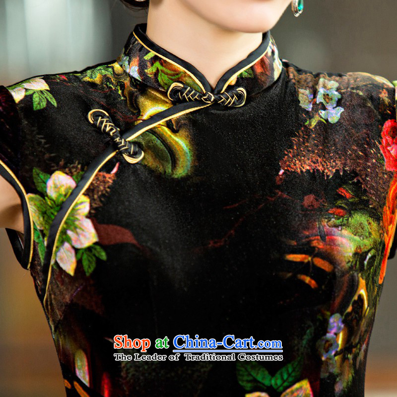 Mr Yuen Ching-lok of 2015 New cheongsam dress retro temperament scouring pads improved qipao autumn replacing short-sleeved cheongsam dress QD141 female black XL, YUAN YUAN of SU) , , , shopping on the Internet