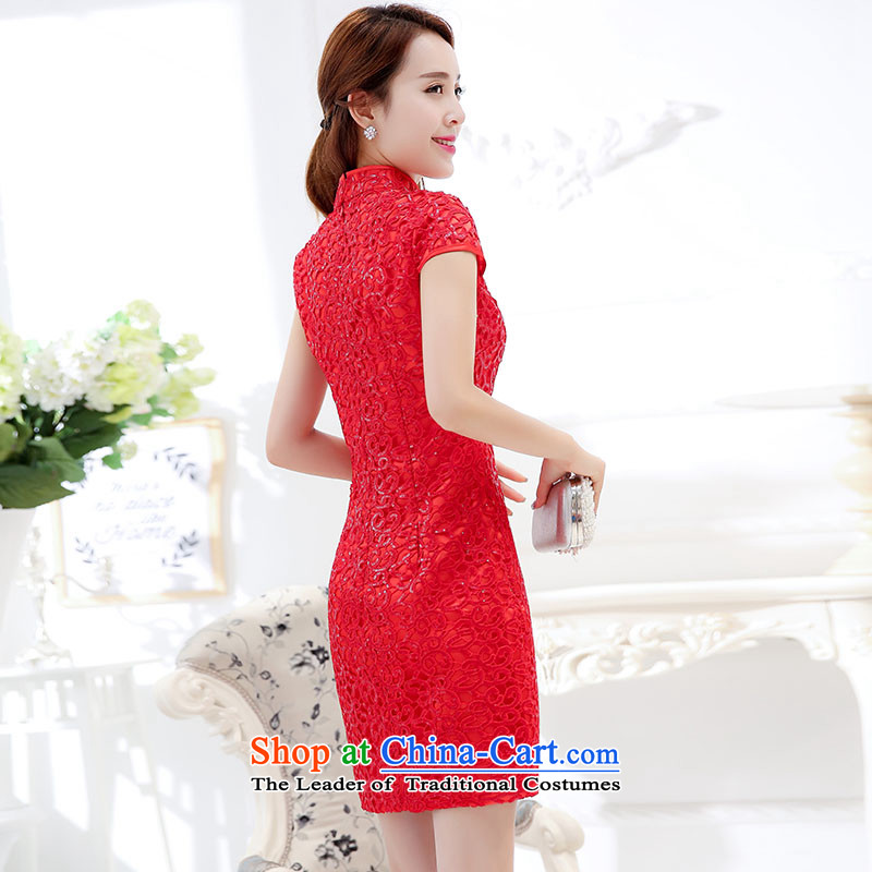 Stylish new red devil of qipao gown romance buds bride bows embroidery elegant classical collar dresses larger female RED M, stylish 1576 Magic (SHISHANGMOZHE) , , , shopping on the Internet