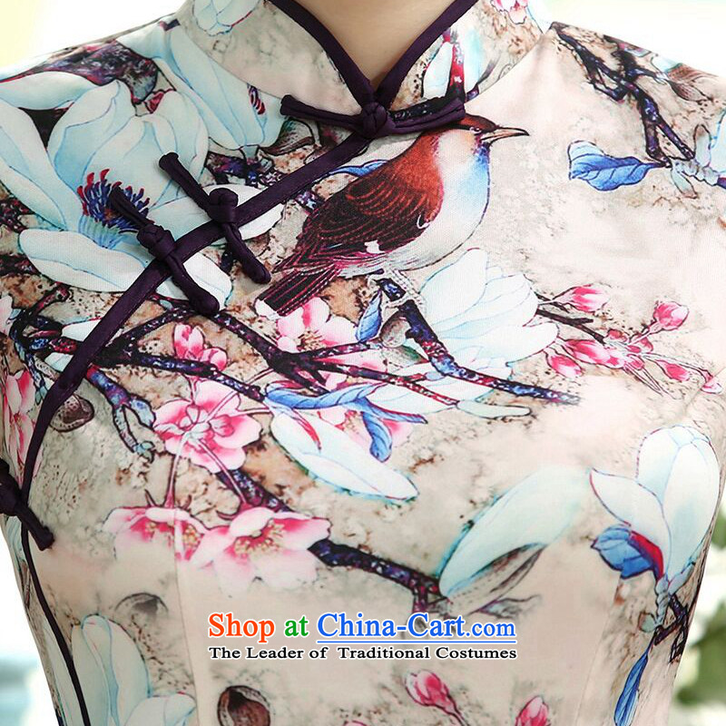 It new president long qipao daily retro Chinese improved Silk Dresses Tulip Sau San long qipao figure color L, floral shopping on the Internet has been pressed.