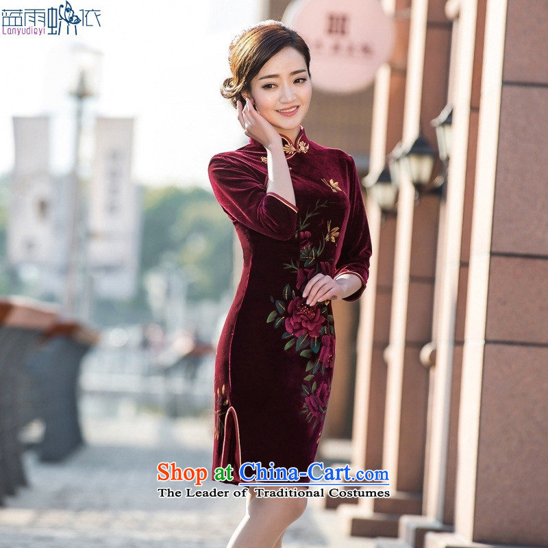 Qipao skirt 2015 spring outfits of nostalgia for the daily life of the Cuff scouring pads banquet in long mother qipao replace figure M Blue rain butterfly according to , , , shopping on the Internet