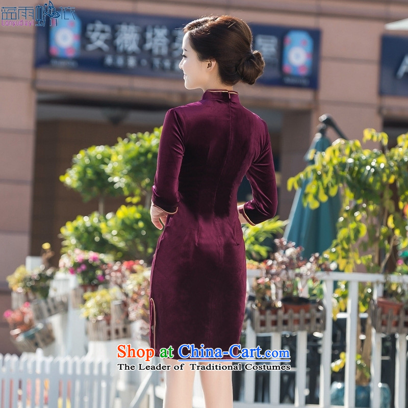 Qipao spring and summer new Stretch Wool stylish embroidery Sau San cheongsam dress qipao everyday dress photo color blue rain butterfly according to S, shopping on the Internet has been pressed.
