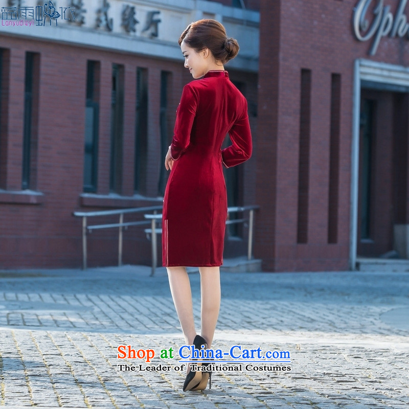 Daily new qipao spring and summer new cheongsam qipao banquet with velvet embroidery retro short of Qipao RED M Blue rain butterfly according to , , , shopping on the Internet