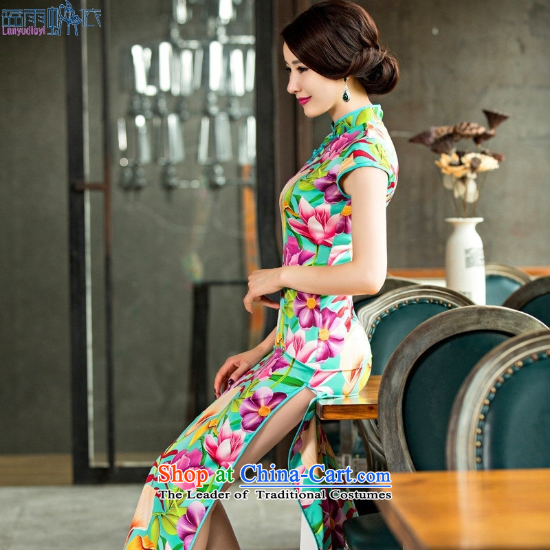 2015 daily new long summer QIPAO) high on the forklift truck and sexy female graphics cheongsam dress thin Silk Cheongsam template features , performance Blu-woo has been pressed by Butterfly Shopping on the Internet