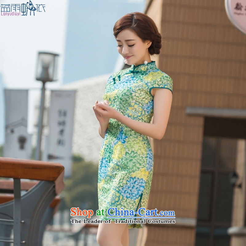 Summer 2015 new daily conforms cheongsam look like embroidery qipao Sau San dresses figure , L, blue rain butterfly according to , , , shopping on the Internet