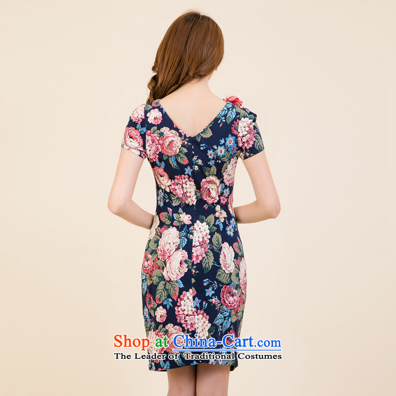 The Tang dynasty Summer 2015 new products in women's original ladies dress female TXF40688A PO BLUE ROSE XL, Tang Dynasty , , , shopping on the Internet
