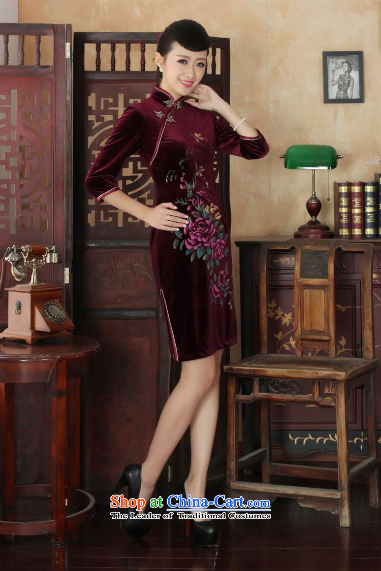 Tang dynasty new qipao hand-painted superior Stretch Wool qipao seven really cuff wine red XXXL picture, prices, brand platters! The elections are supplied in the national character of distribution, so action, buy now enjoy more preferential! As soon as possible.