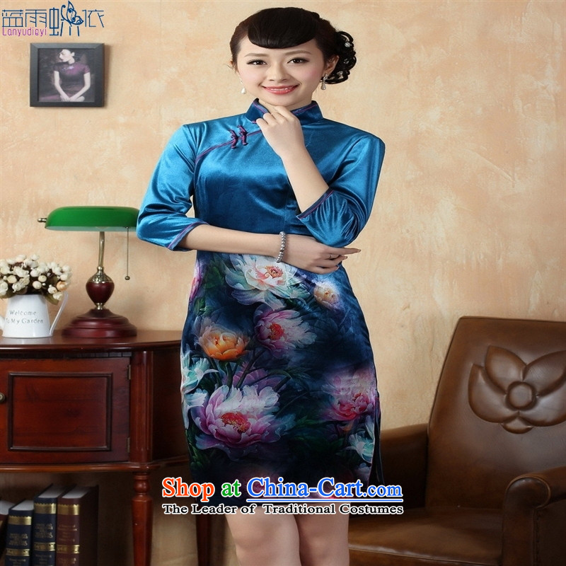Tang Dynasty qipao Stretch Wool poster stylish Kim in classic short-sleeved qipao picture color?M