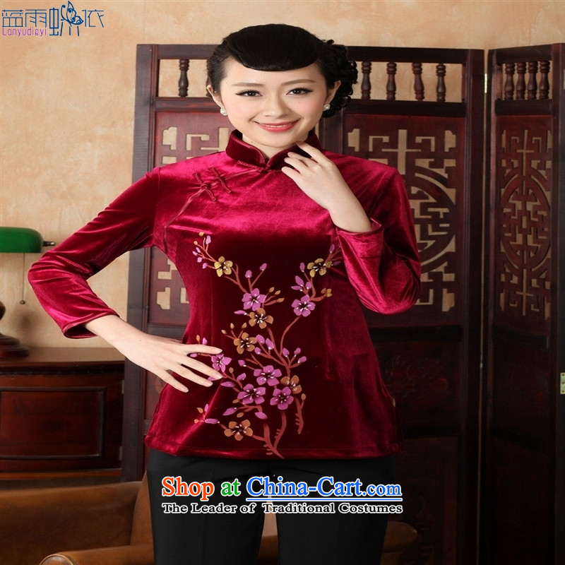 Ms. Tang Dynasty Chinese clothing ethnic women 9 cuff scouring pads qipao T-shirt , black blue rain 920 339,600 according to the , , , shopping on the Internet