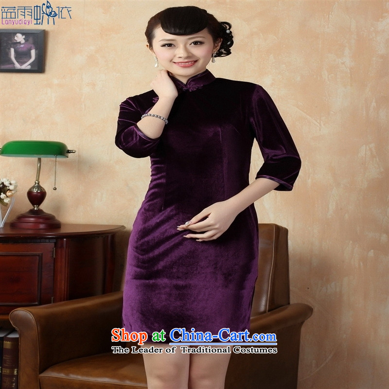 Tang dynasty new qipao pure color and the Stretch Wool qipao seven really cuff XXXL, wine red blue rain butterfly according to , , , shopping on the Internet