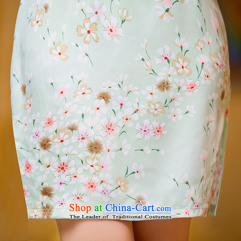 The Tsing 2015 ink 歆 summer stylish thin Silk Cheongsam Sau San video skirt retro stamp improved Ms. cheongsam dress ZA048 green 5119( heavyweight silk double) XL, ink 歆 MOXIN (shopping on the Internet has been pressed.)