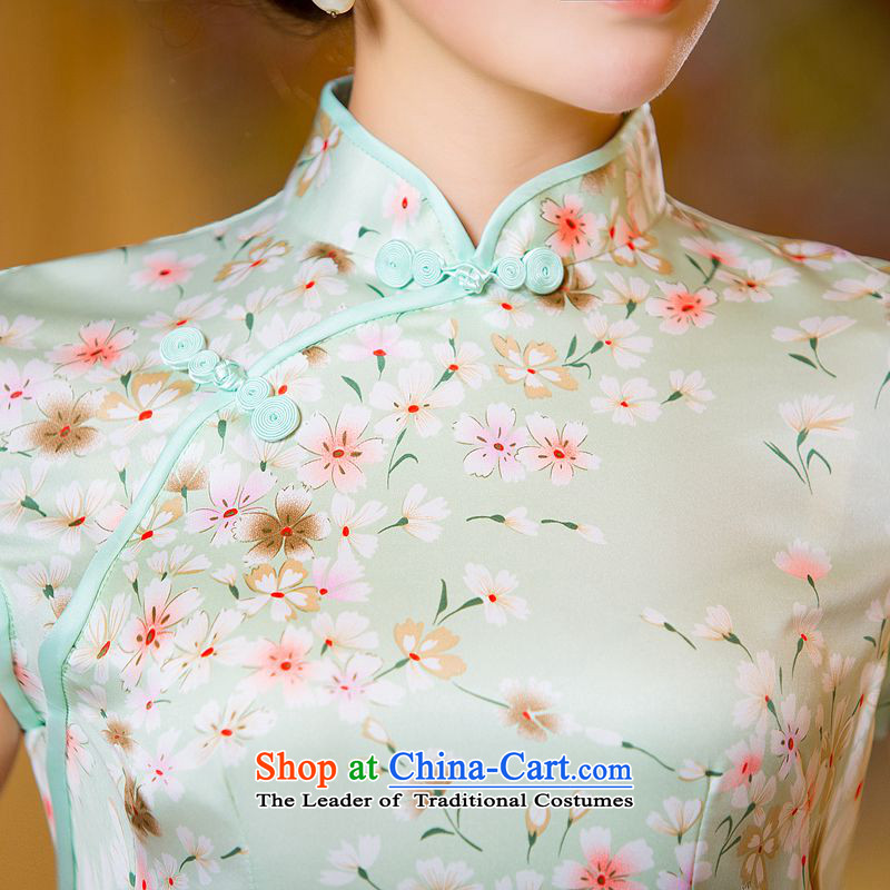 The Tsing 2015 ink 歆 summer stylish thin Silk Cheongsam Sau San video skirt retro stamp improved Ms. cheongsam dress ZA048 green 5119( heavyweight silk double) XL, ink 歆 MOXIN (shopping on the Internet has been pressed.)