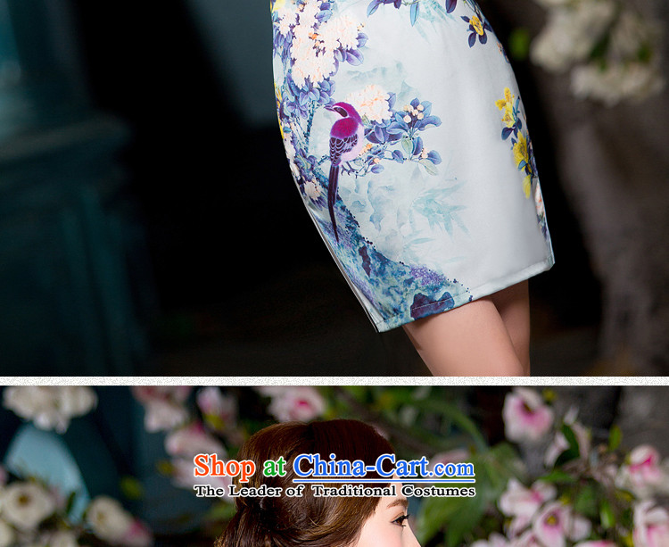 Yuan of 2015 improved cheongsam dress contend new temperament summer retro Silk Cheongsam short-sleeved stamp cheongsam dress QD178 POWDER BLUE XL Photo, prices, brand platters! The elections are supplied in the national character of distribution, so action, buy now enjoy more preferential! As soon as possible.