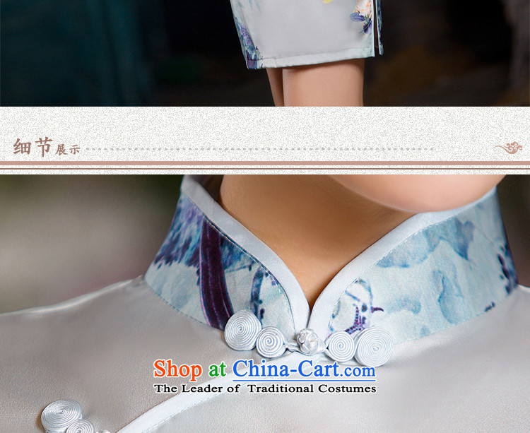 Yuan of 2015 improved cheongsam dress contend new temperament summer retro Silk Cheongsam short-sleeved stamp cheongsam dress QD178 POWDER BLUE XL Photo, prices, brand platters! The elections are supplied in the national character of distribution, so action, buy now enjoy more preferential! As soon as possible.