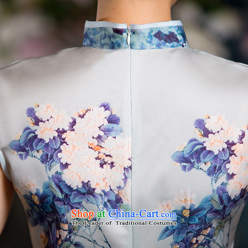 Yuan of 2015 improved cheongsam dress contend new temperament summer retro Silk Cheongsam short-sleeved stamp cheongsam dress QD178 POWDER BLUE XL, YUAN YUAN (SU) , , , shopping on the Internet