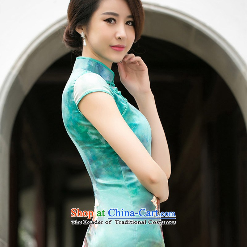 The 2015 Summer Scent $歆) improved daily cheongsam silk cheongsam dress short-sleeved stamp, Sau San dresses ZA 054 suits 歆 (MOXIN XL, ink) , , , shopping on the Internet