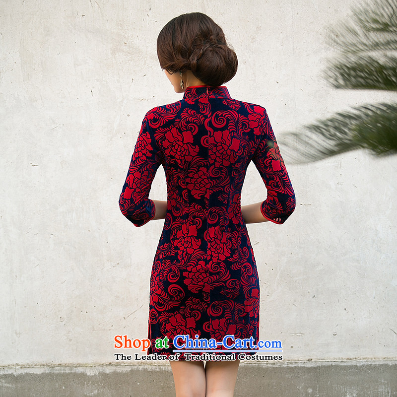 The Cayman- 2015 new 歆) improved daily cheongsam dress the fall in the number of older qipao qipao velvet dresses dress ZA 078 red ink 歆 (MOXIN, L) , , , shopping on the Internet