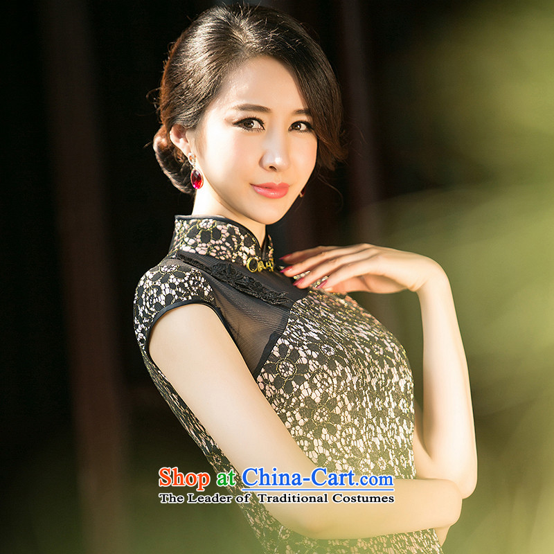 The new summer 歆 qipao summer daily improved cheongsam dress Ms. dress lace retro cheongsam dress ZA 0 87 Black Ink 歆 S (MOXIN) , , , shopping on the Internet