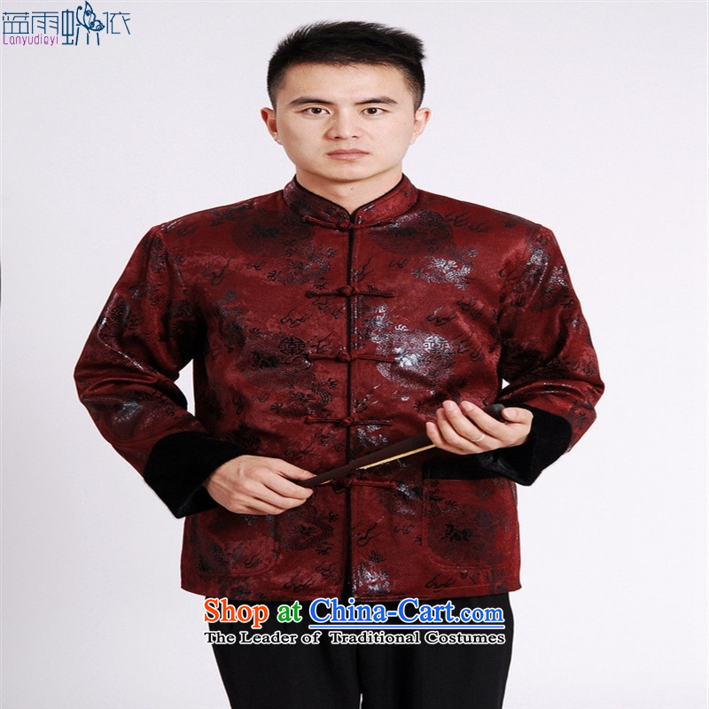 Tang Blouses Chinese men and Tang dynasty  M0037-b  XXXL, dark blue blue rain butterfly according to , , , shopping on the Internet