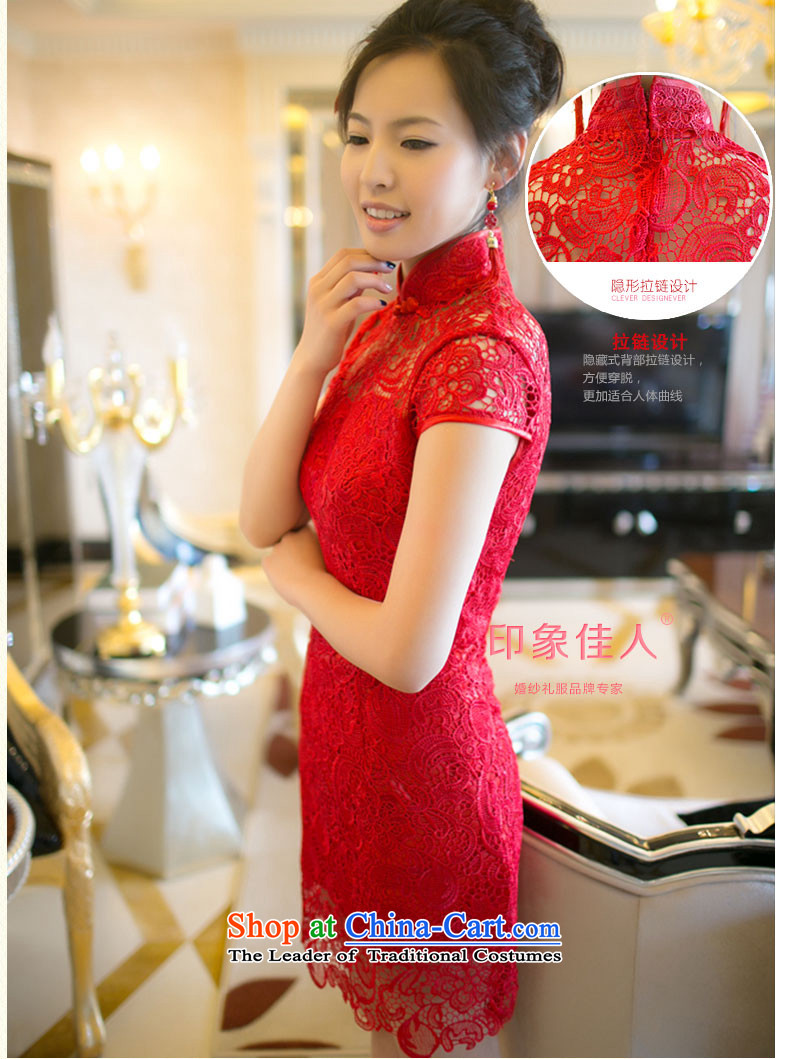 Starring impression bows services bride Wedding Dress Short skirts, improved qipao Summer 2015 new water-soluble lace Sau San video thin retro chinese women serving the lift mast in red sleeved m picture, prices, brand platters! The elections are supplied in the national character of distribution, so action, buy now enjoy more preferential! As soon as possible.