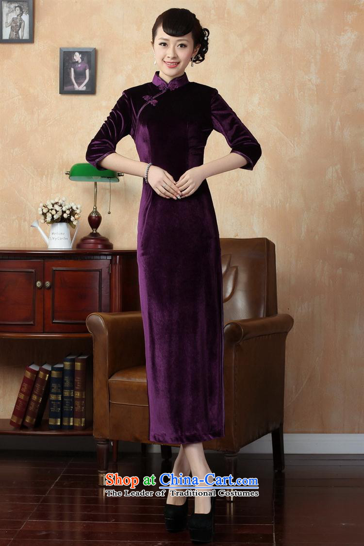 Tang dynasty qipao T0001-b New Pure color and the Stretch Wool qipao seven gold cuff violet S picture, prices, brand platters! The elections are supplied in the national character of distribution, so action, buy now enjoy more preferential! As soon as possible.