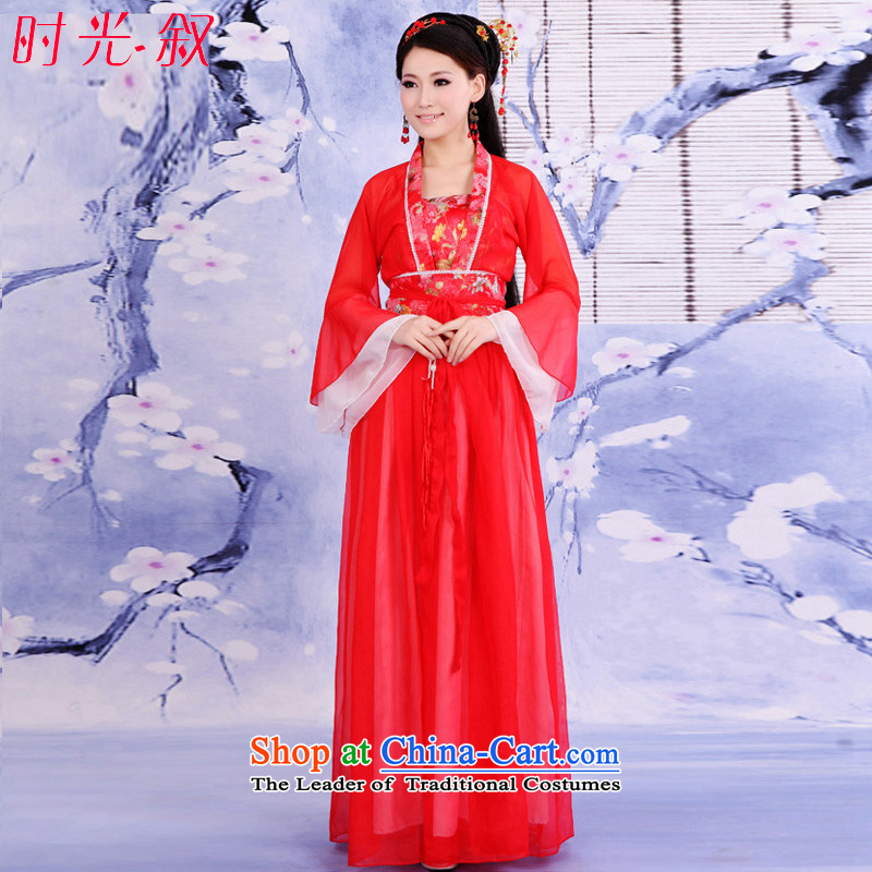 In the Tang dynasty, load time Syrian Gwi 7 fairies skirt Princess Han-costume chiffon skirt guzheng performance stage costumes dance wearing photo album service red?L