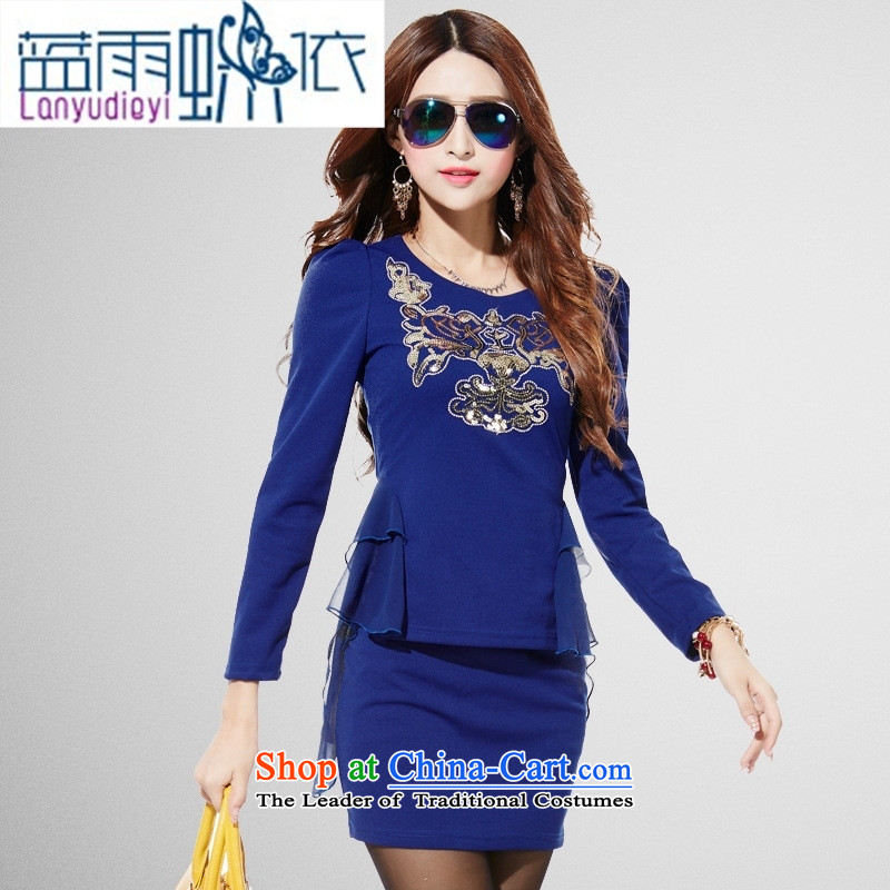 Ya-ting shop 2015 Autumn load new women's dresses and stylish package and western embroidery t-shirt + Leisure short skirt two kits red , L, blue rain butterfly according to , , , shopping on the Internet