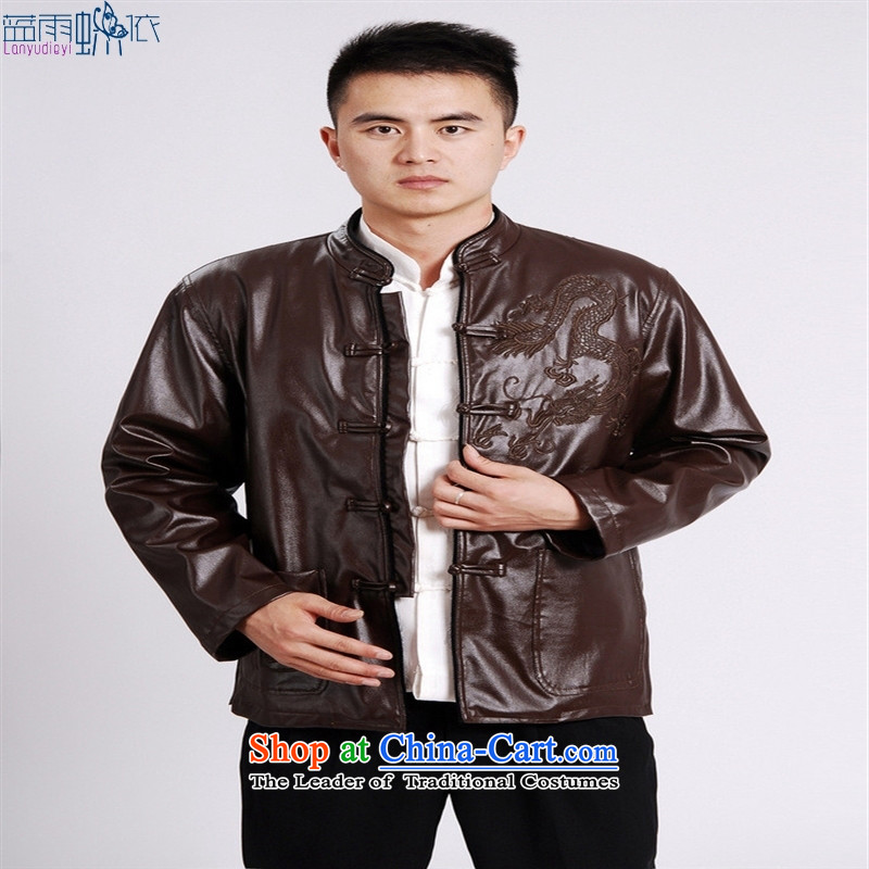 Tang Dynasty Chinese men's leather jacket M0041-a Black XL, blue rain butterfly according to , , , shopping on the Internet